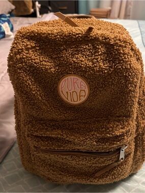 Pura Vida Teddy Sherpa Backpack in Camel Brown